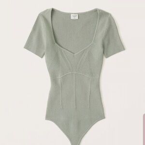 Abercrombie & Fitch Ribbed Knit Bodysuit in Sage Green